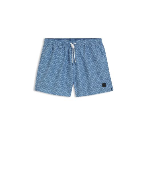 Boss Blue Printed Swim Shorts With Logo Badge for men