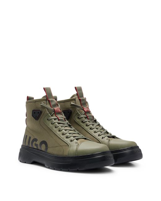 HUGO Green Hybrid Lace-up Boots With Logo Tape for men