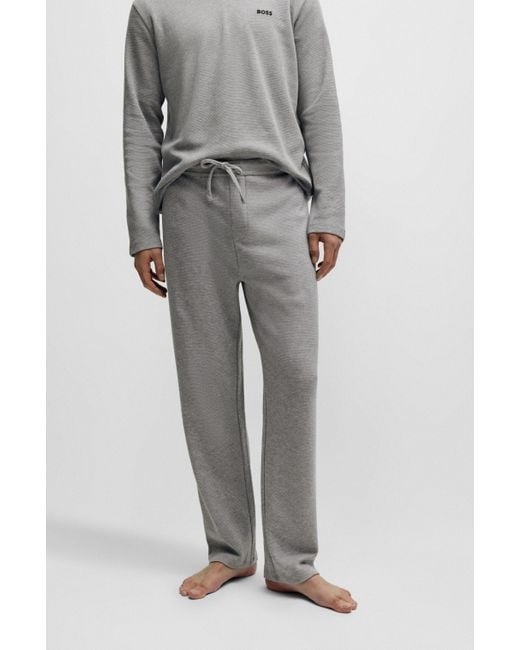 Boss Gray Pajama Bottoms With Embroidered Logo for men