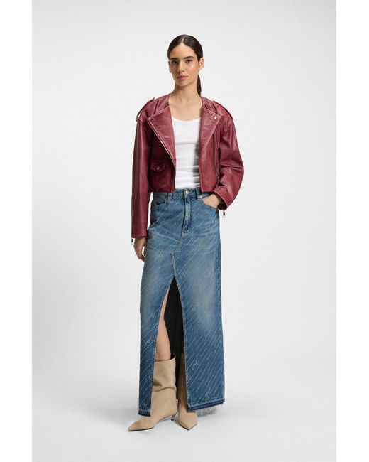 Boss Denimrok Met Logo-Krijtstrepenn En Split Aan De Voorkant in het Blue