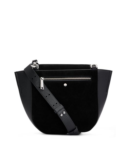 Boss Black Saddle Bag In Grained Leather And Suede