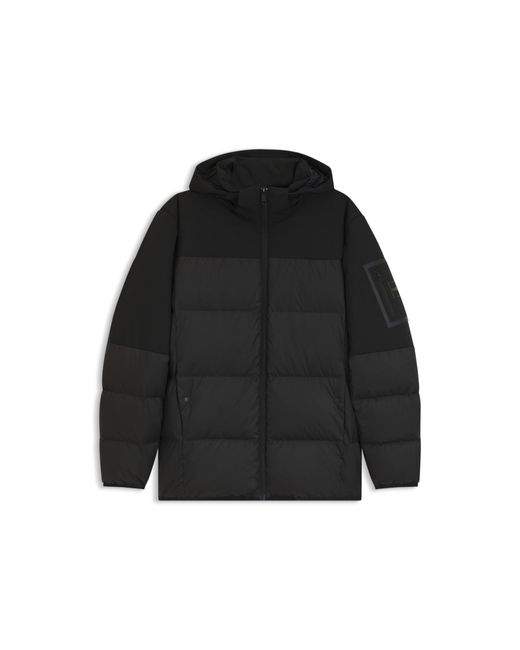 Boss Black Water-Repellent Jacket With Down Filling And Detachable Hood for men