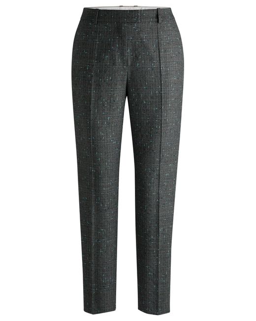 Boss Gray Regular-fit Trousers In A Checked Virgin-wool Blend