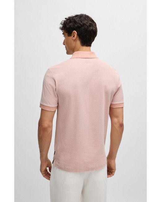 Boss Slim-fit Polo Van Tweekleurig Gemerceriseerde Katoen in het Pink voor heren
