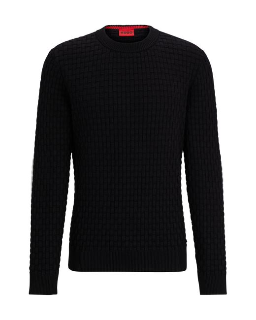 HUGO Relaxed-Fit Pullover aus reiner Baumwolle mit 3D-Strickmuster in Black für Herren