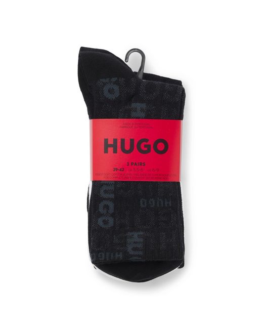 HUGO Black Three-Pack Of Cotton-Blend Short Socks With Logos for men