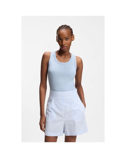HUGO Blue Cotton-Blend Tank Top With Stacked-Logo Embroidery