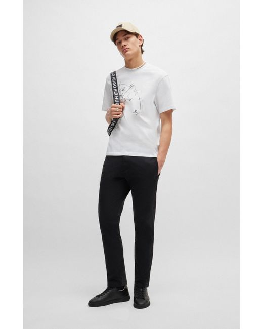 HUGO Relaxed-fit T-shirt Van Katoenen Jersey Met Print Van Een Gezicht in het White voor heren