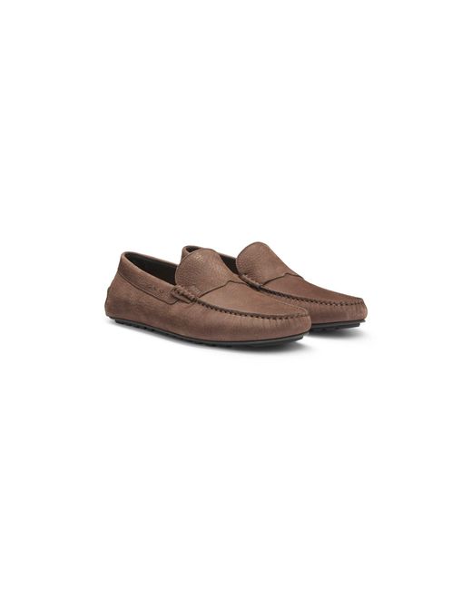 Boss Brown Nubuck-Leather Loafers With Driver Sole for men