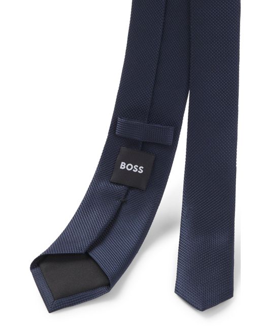 Boss Blue Silk-blend Tie With Micro-patterned Jacquard for men