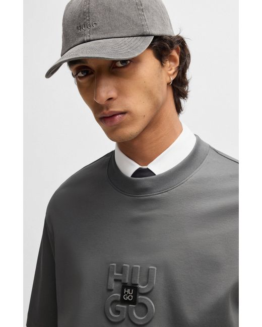HUGO Gray S Debostac Interlock-cotton T-shirt With Stacked Logos for men