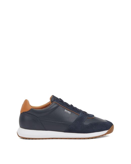 BOSS Running-inspired Sneakers In Mixed Leathers in Dark Blue (Blue ...