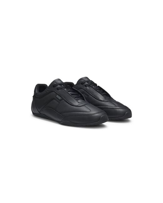 Boss Black Leather Trainers With Logo Detail for men