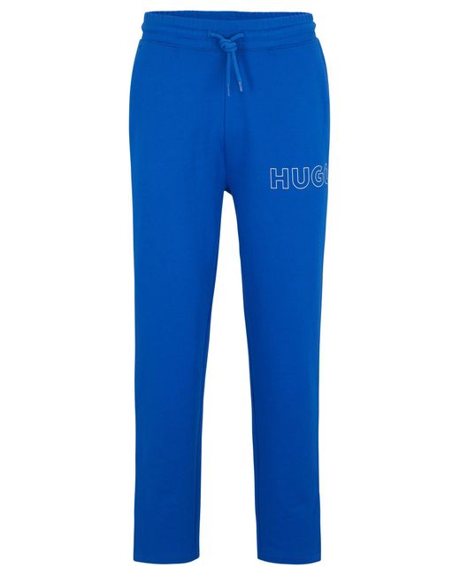 HUGO Blue Loose-fit Cotton-terry Tracksuit Bottoms With Outline Logo for men