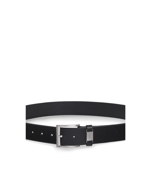 Boss Black Italian-Leather Belt With Logo Keeper And Brushed Hardware for men