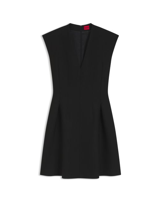 HUGO Black Cap-Sleeve Dress With Pleat Details
