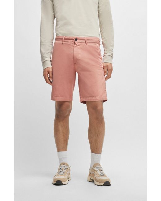 Boss Slim-Fit Shorts aus elastischem Baumwolle-Twill in Pink für Herren
