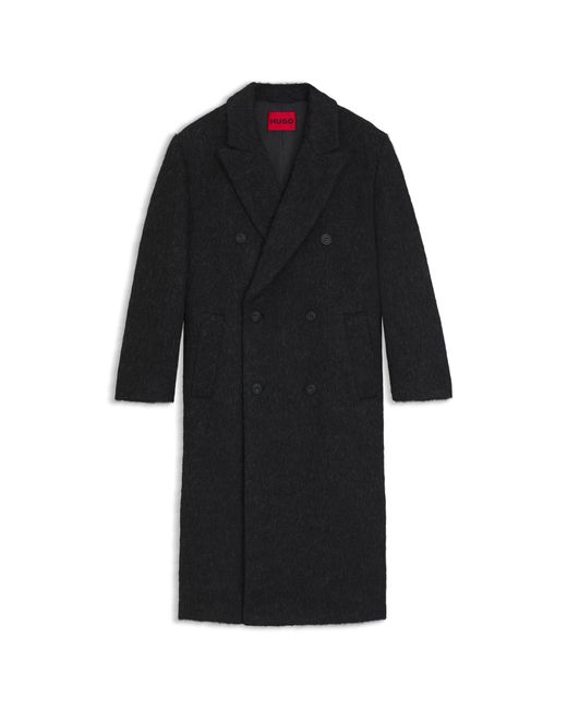 HUGO Black Double-Breasted Relaxed-Fit Coat With Wool And Alpaca for men