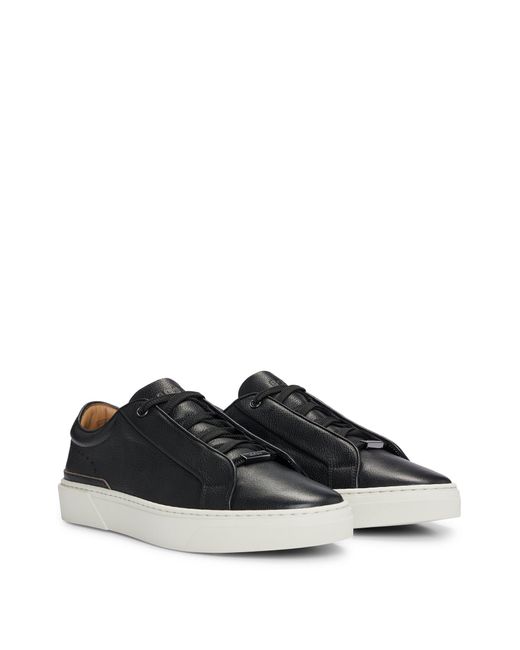 Boss Black Gary Grained-leather Low-top Trainers With Branded Metal Lace Loop for men