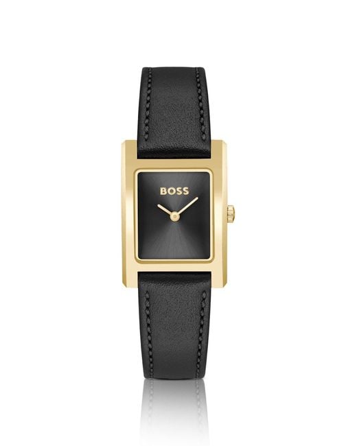 Boss Leather-strap Watch With Brushed Black Dial