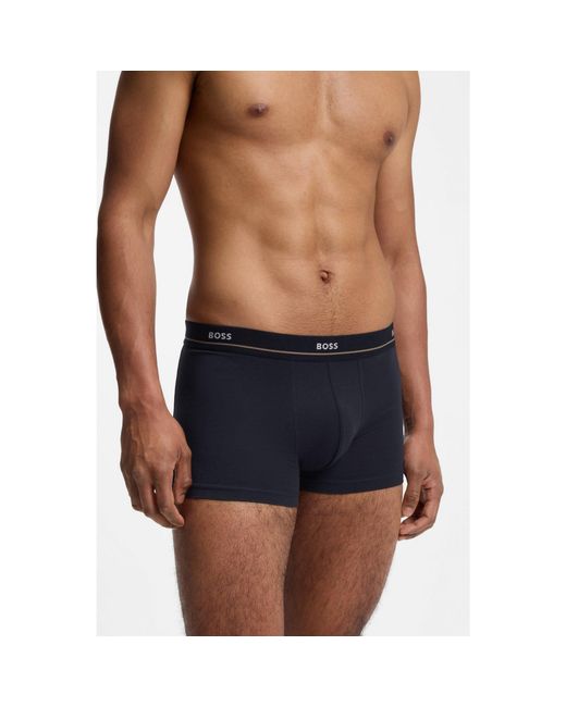 Boss Blue Five-Pack Of Stretch-Cotton Trunks With Logo Waistbands for men