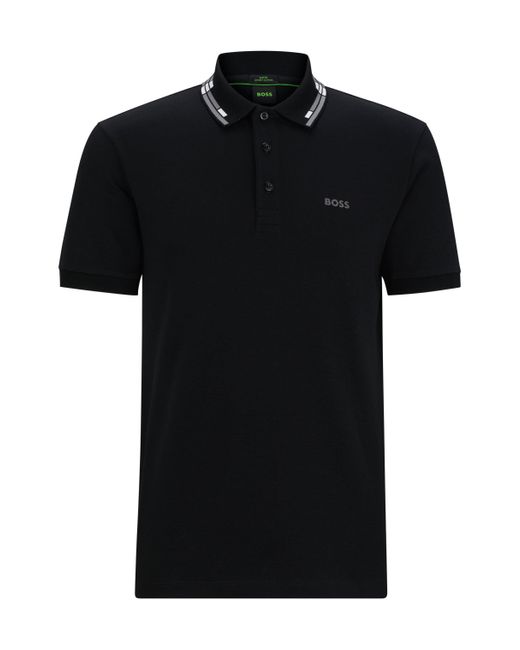 Boss Black Interlock-cotton Slim-fit Polo Shirt With Collar Graphics for men