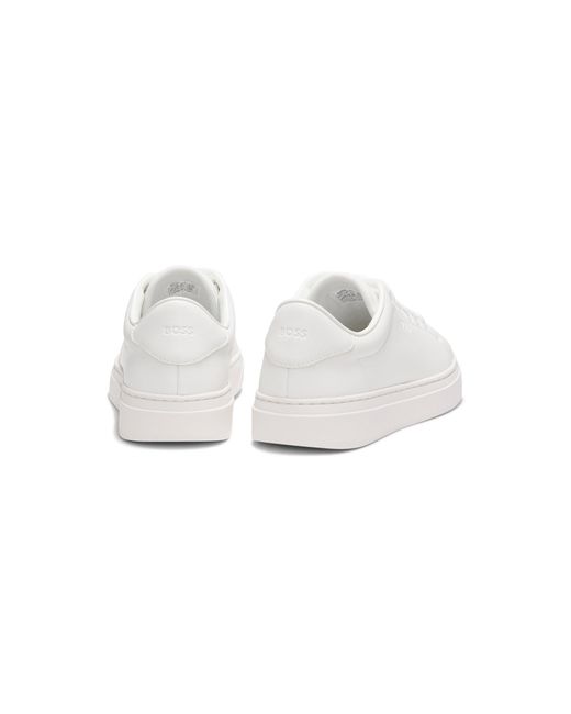 Boss White Leather Trainers With Emed Logos