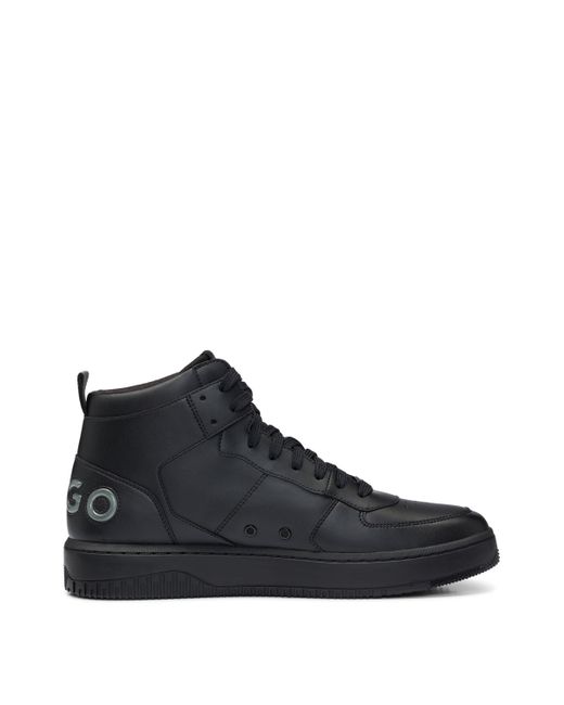 HUGO Black High-Top Trainers With Bubble Branding for men