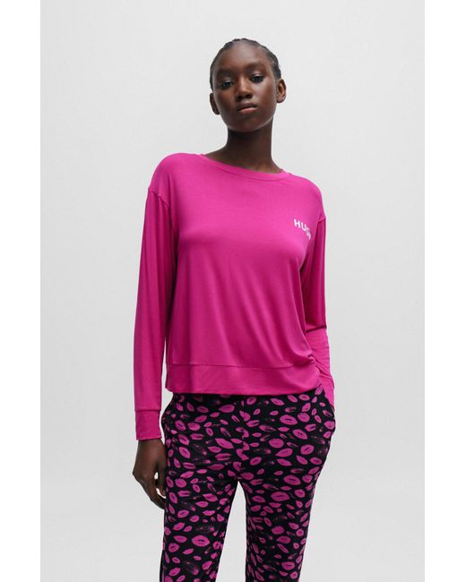 HUGO Pink Relaxed-fit Pyjama Top With Contrast Logo