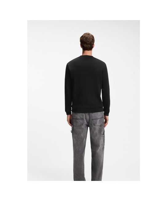HUGO Black French Terry Cotton Sweatshirt With Bold Logo Print for men