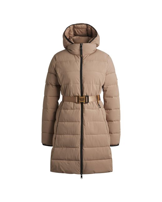 Boss Brown Equestrian Water-Repellent Quilted Coat With Side Zips