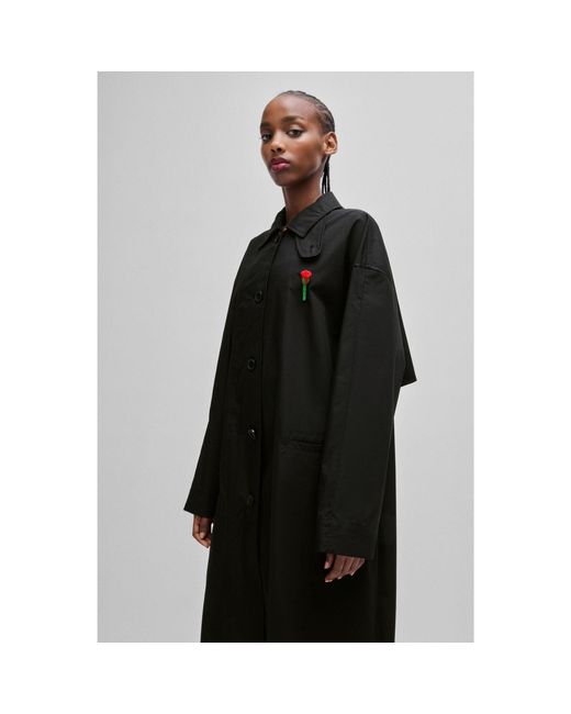 HUGO Black X Les Benjamins Trench Coat With Beaded Rose Brooch