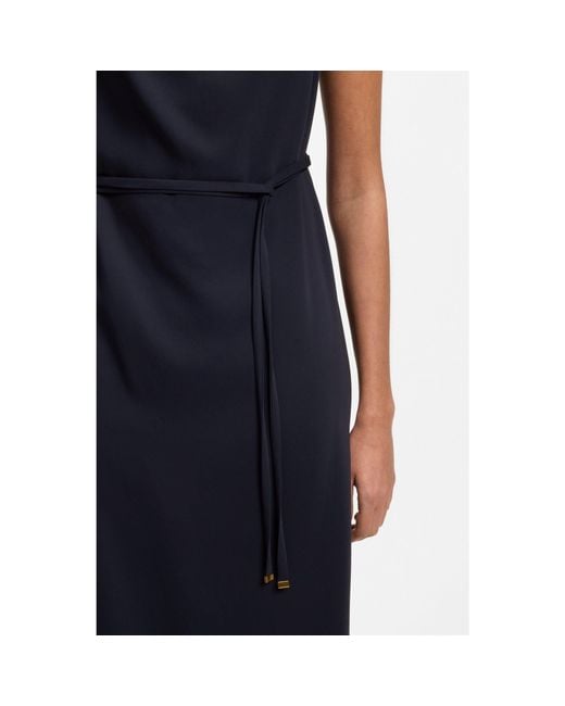 Boss Blue Midi-Length Dress With Gathered Shoulder Detail