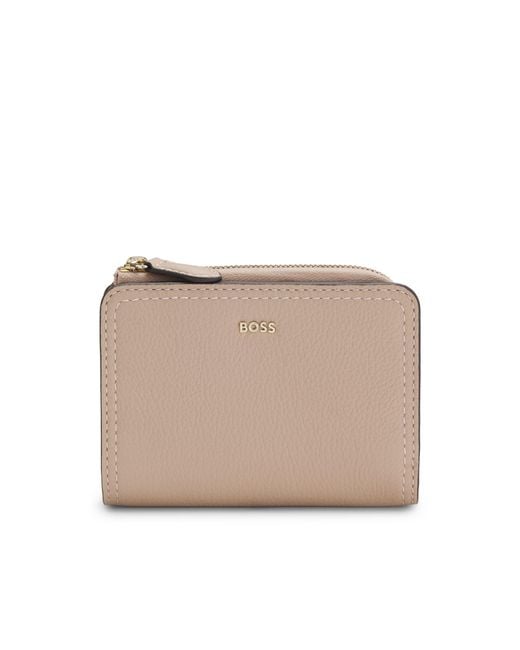 Boss Natural Grained-Leather Wallet With Metallic Logo Lettering