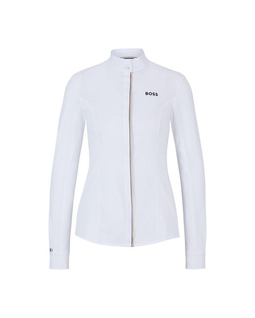 Boss White Equestrian Show Blouse With Signature-Stripe Piping