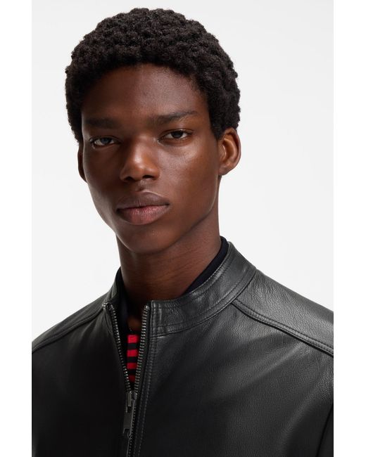 HUGO Slim-Fit Jas Van Generfd Leer in het Black voor heren