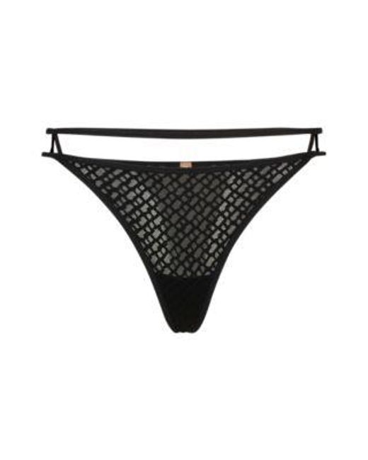 String à motif monogrammes et découpes Boss en coloris Black