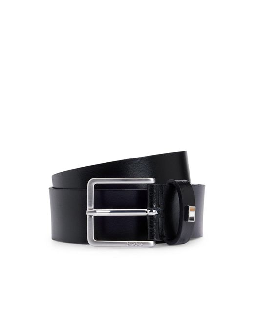 Boss Black Italian-Made Leather Belt With Signature-Stripe Trim for men