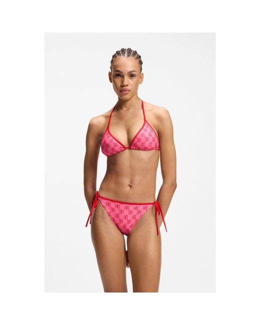HUGO Pink Bikini Bottoms With Printed Stacked Logos