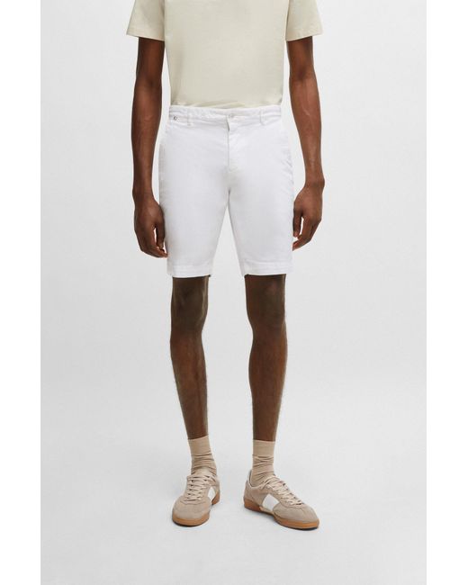 Boss White Slim-fit Shorts In Stretch-cotton Twill for men
