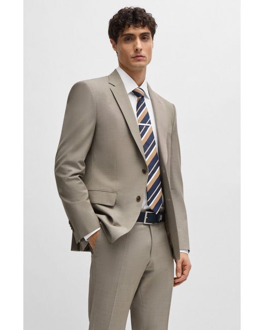 Boss Natural Slim-fit Suit In Micro-patterned Stretch Cloth for men