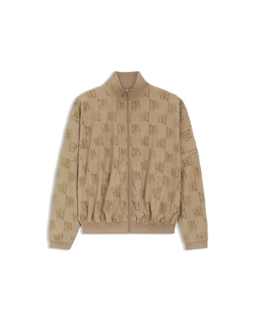 HUGO Brown Cotton-Blend Jacket With All-Over Logo Pattern