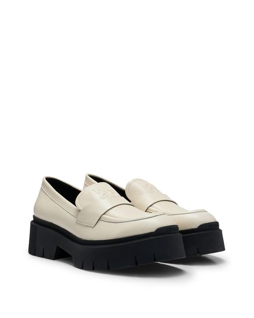 HUGO White Chunky-sole Loafers In Smooth Leather With Logo Details