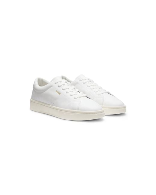 HUGO White Nappa-Leather Trainers With-Tone Logo for men