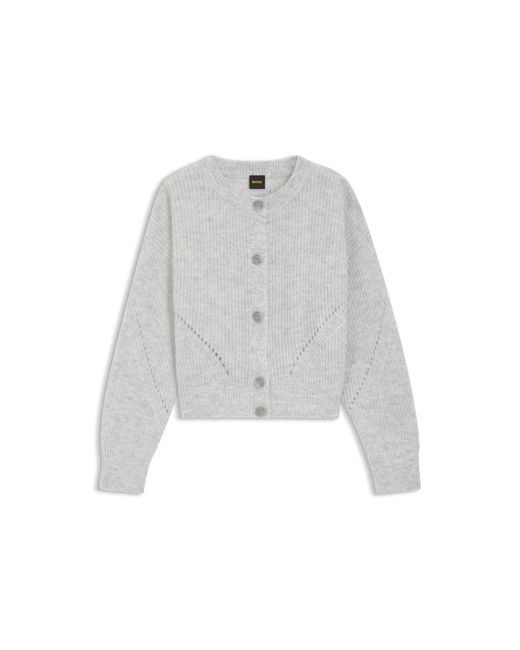Boss Blue Regular-Fit Cardigan With Open-Work Stitching