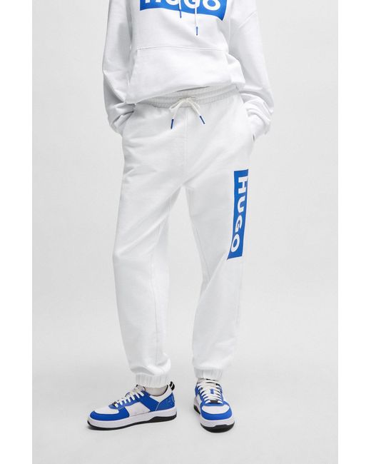 HUGO White Cotton-terry Tracksuit Bottoms With Logo Print for men