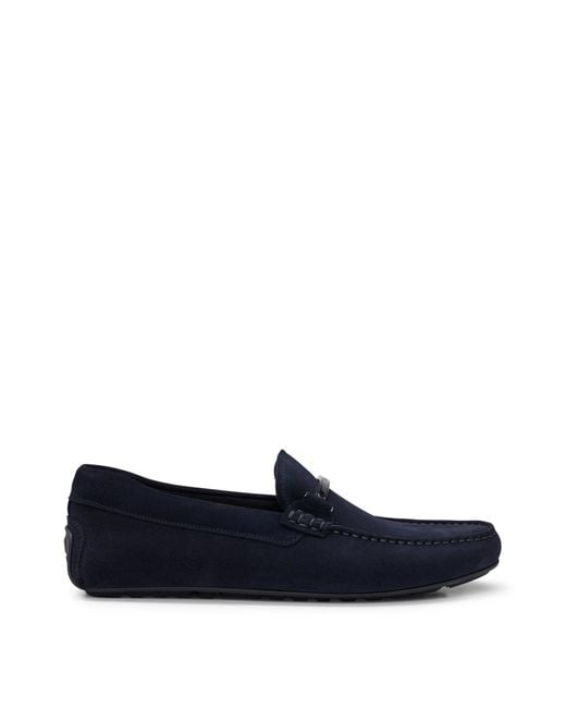 Boss Blue Suede Moccasins With Branded Hardware And Full Lining for men