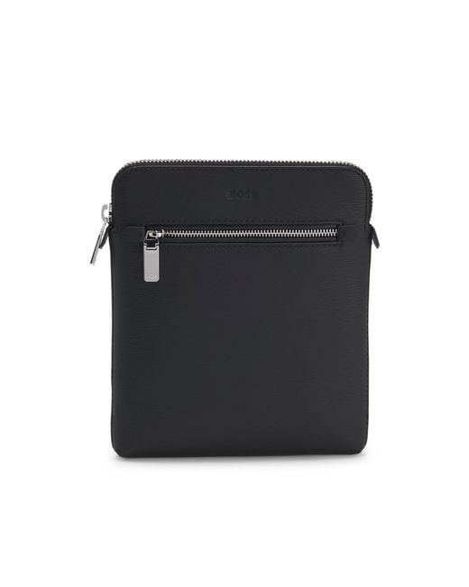 Boss Black Leather Envelope Bag With Emed Logo for men