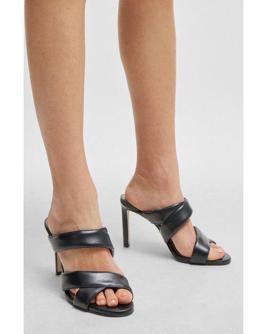 Boss Black Open-toe Mules In Nappa Leather With Padded Straps