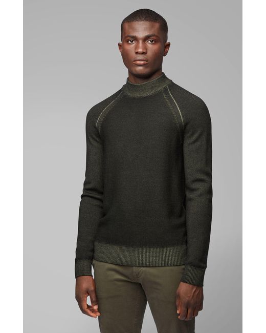 Download BOSS Mock-neck Sweater In Melange Wool With Raglan Sleeves ...